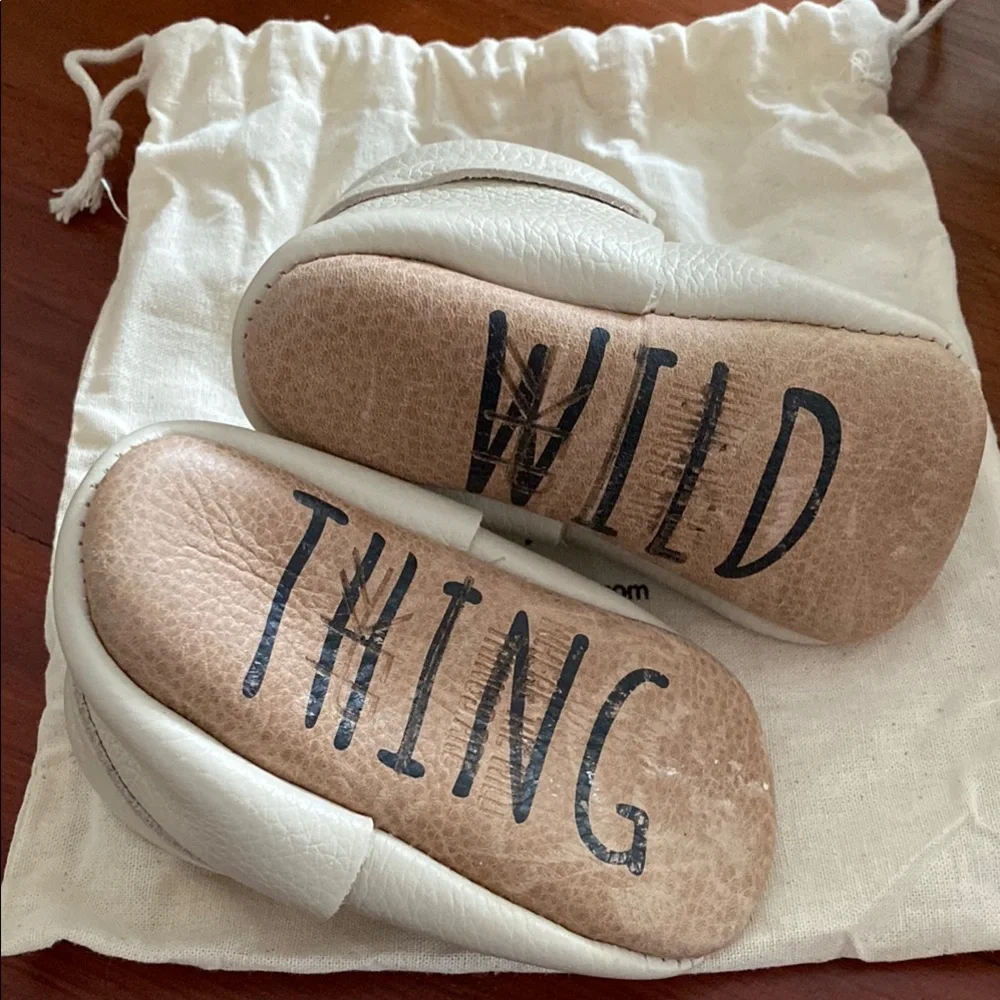 Freshly Picked White Baby Moccasins with Crown Accent